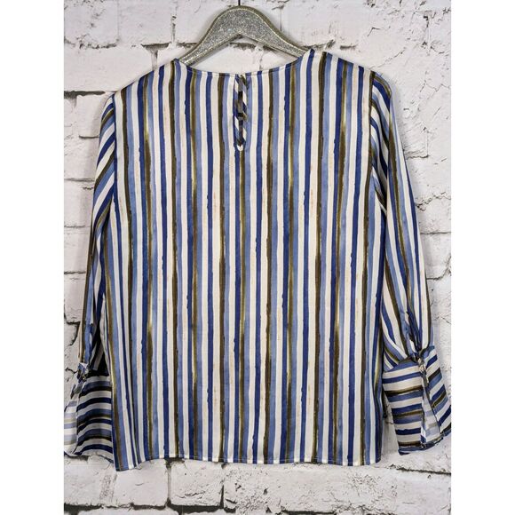 ZARA Watercolor Stripe Satin Blouse Career Casual Modern Contemporary Large - Picture 3 of 4